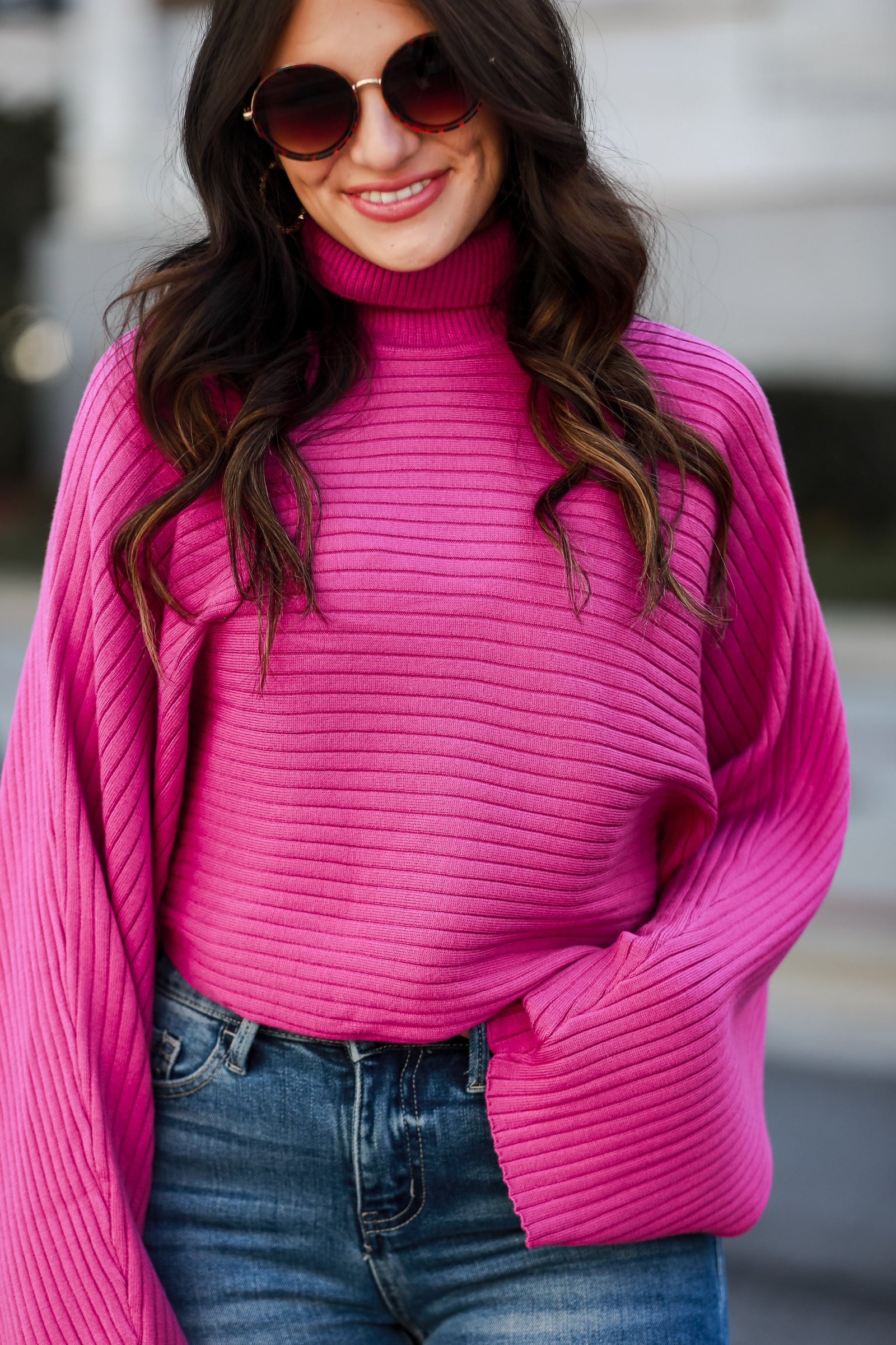 Posh Favorite Fuchsia Ribbed Turtleneck Sweater