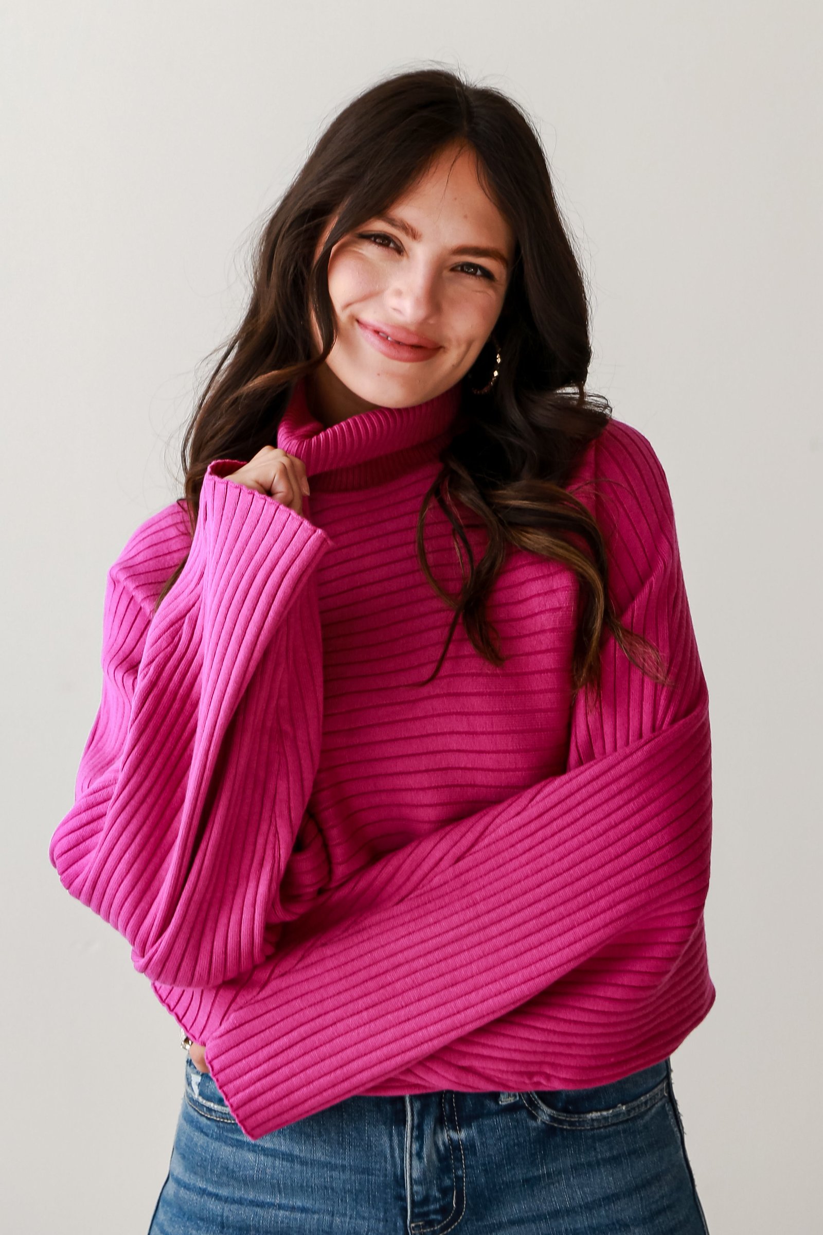 Posh Favorite Fuchsia Ribbed Turtleneck Sweater