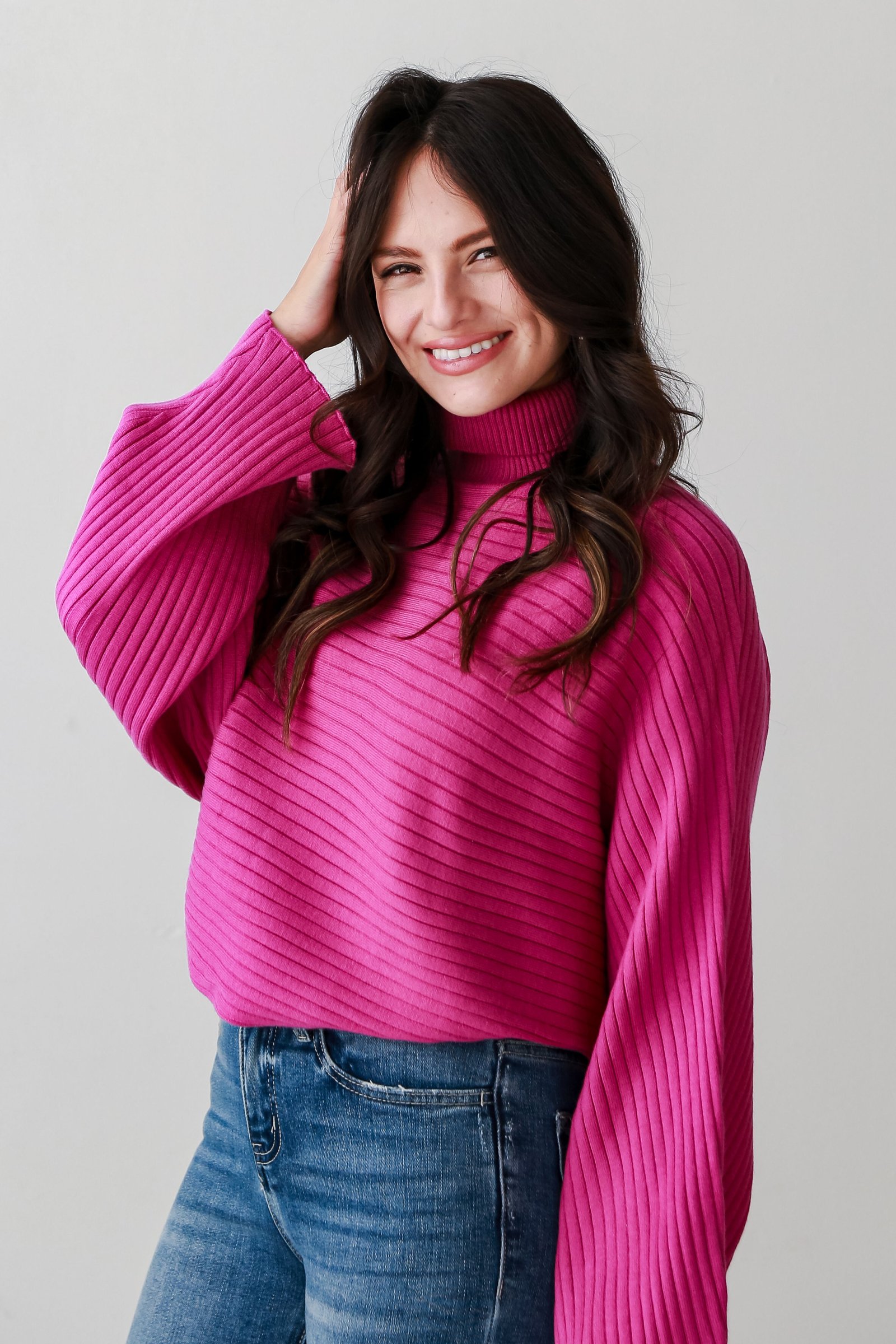 Posh Favorite Fuchsia Ribbed Turtleneck Sweater