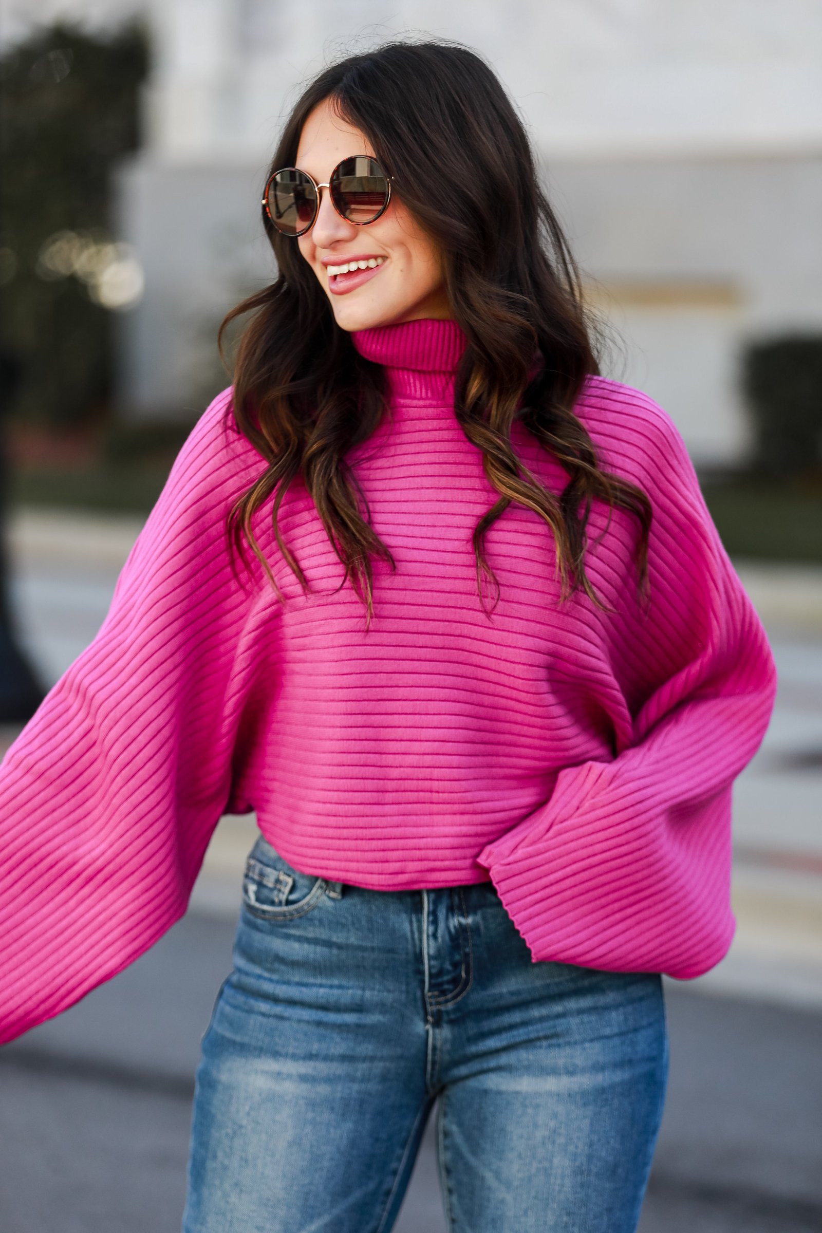 Posh Favorite Fuchsia Ribbed Turtleneck Sweater