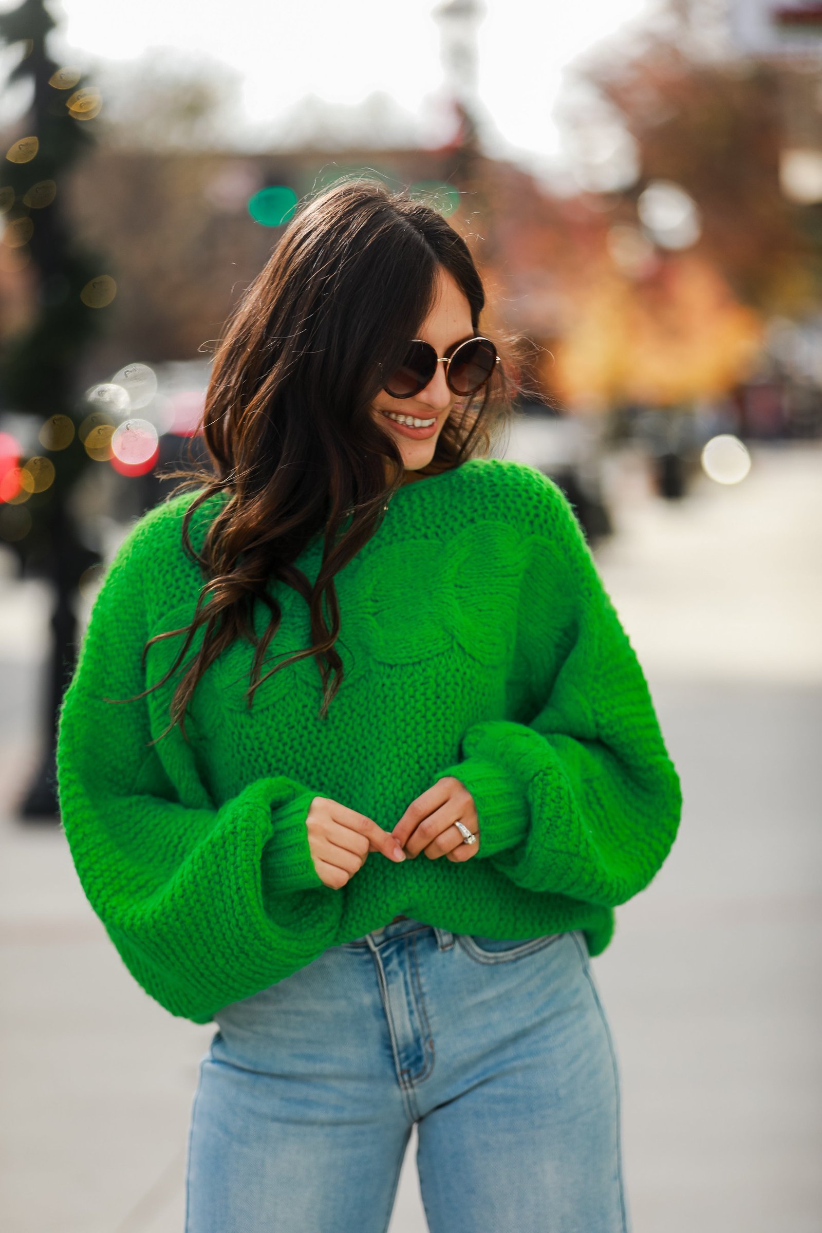 Luxe Outing Kelly Green Cable Knit Oversized Sweater