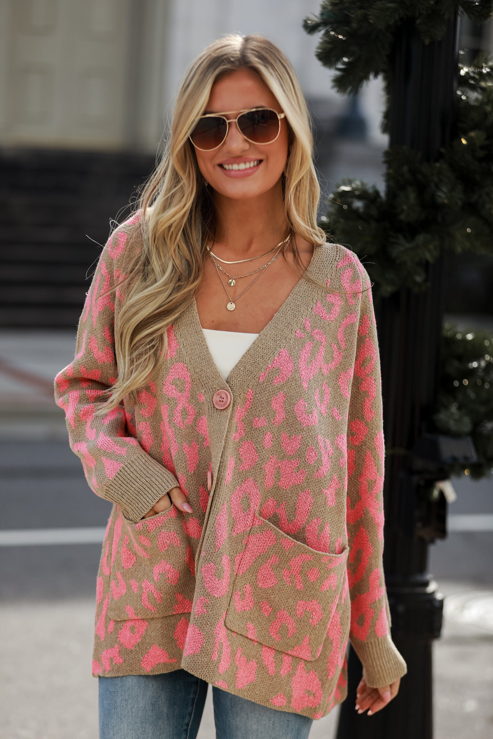 Fierce Darling Pink Leopard Sweater Cardigan