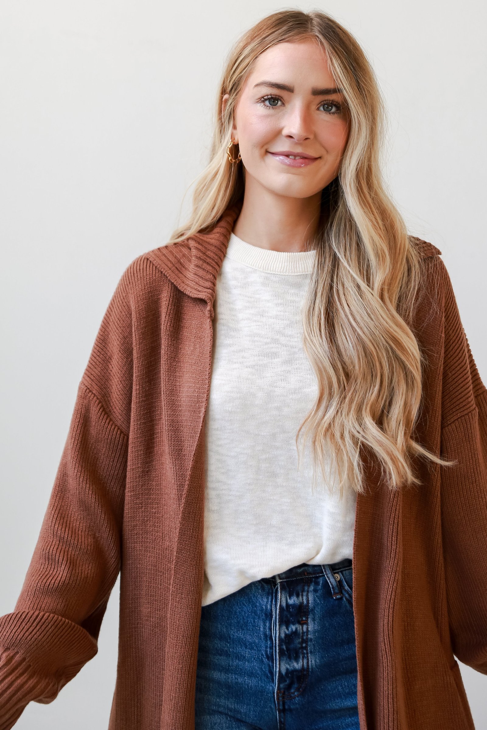 Chilly Day Charm Mocha Longline Sweater Cardigan