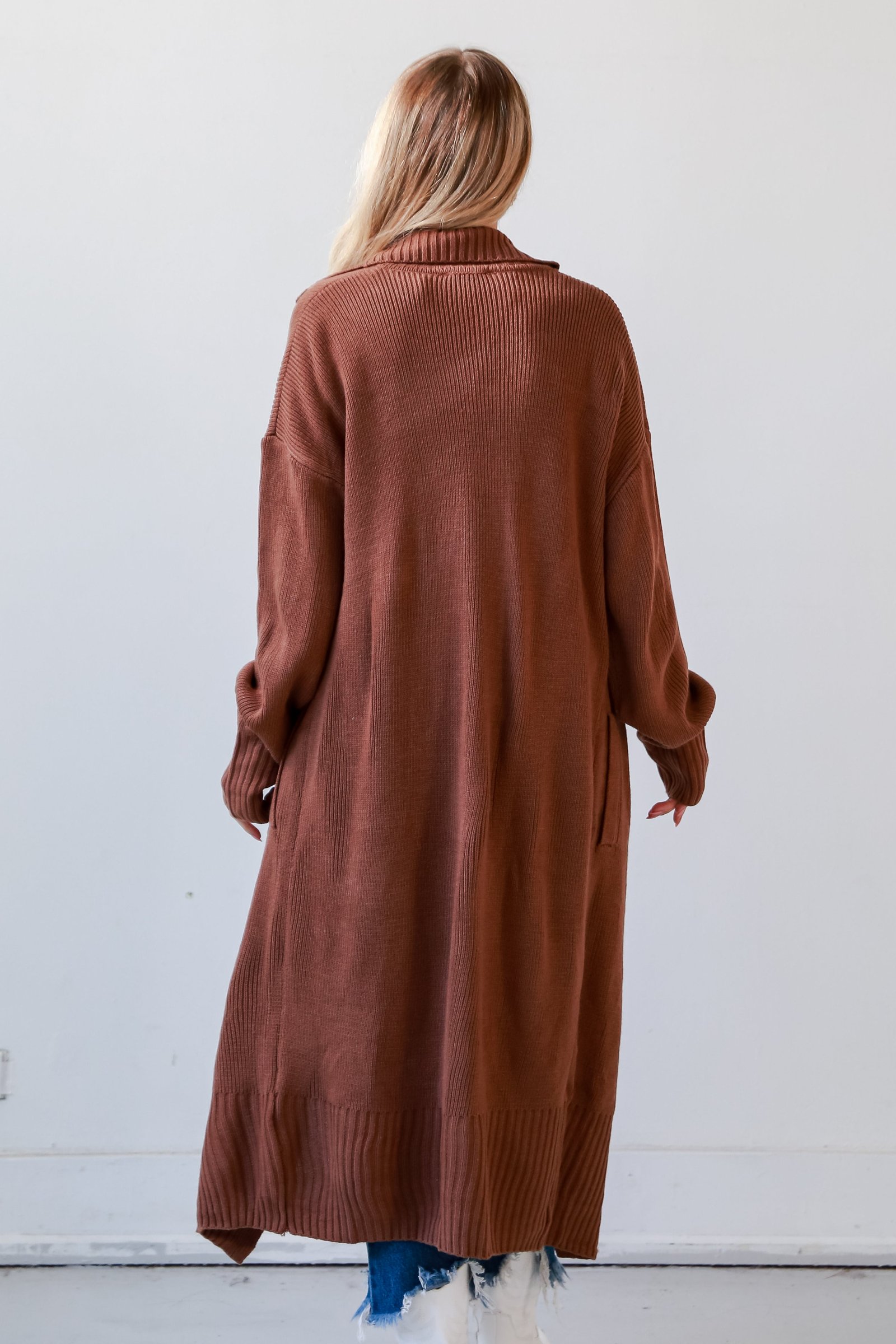 Chilly Day Charm Mocha Longline Sweater Cardigan