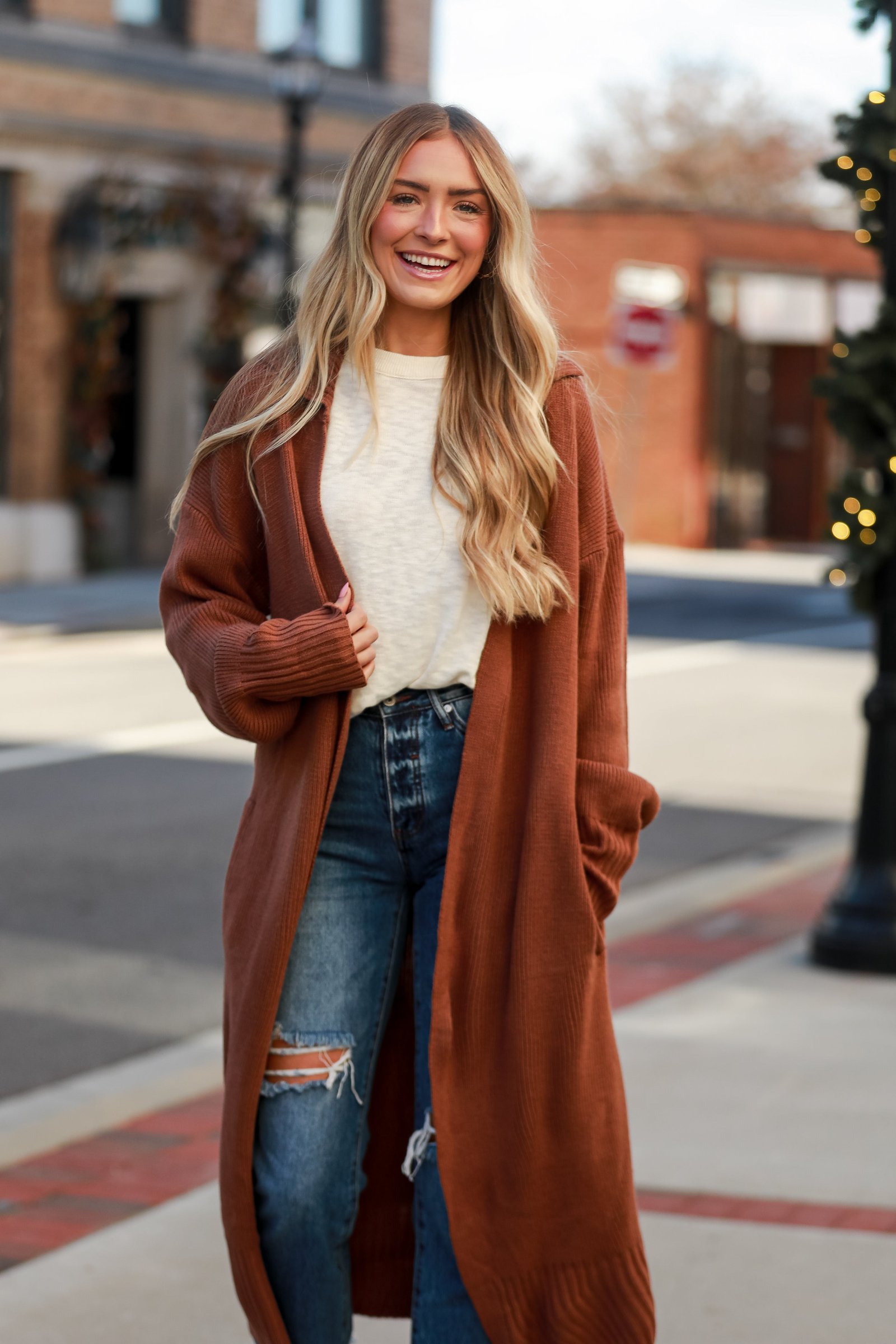 Chilly Day Charm Mocha Longline Sweater Cardigan